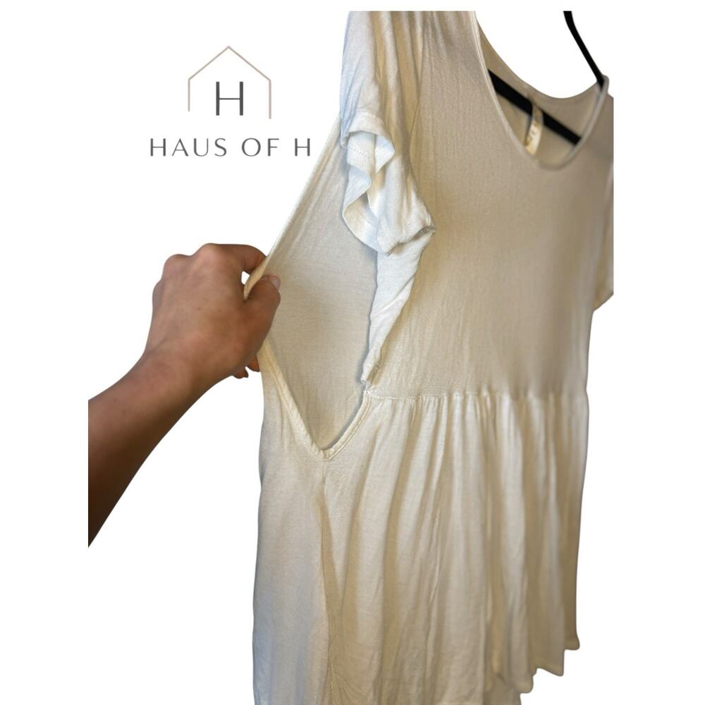 Andrew Lush White Cotton Open Back Top Short Sleeve Boho Casual M